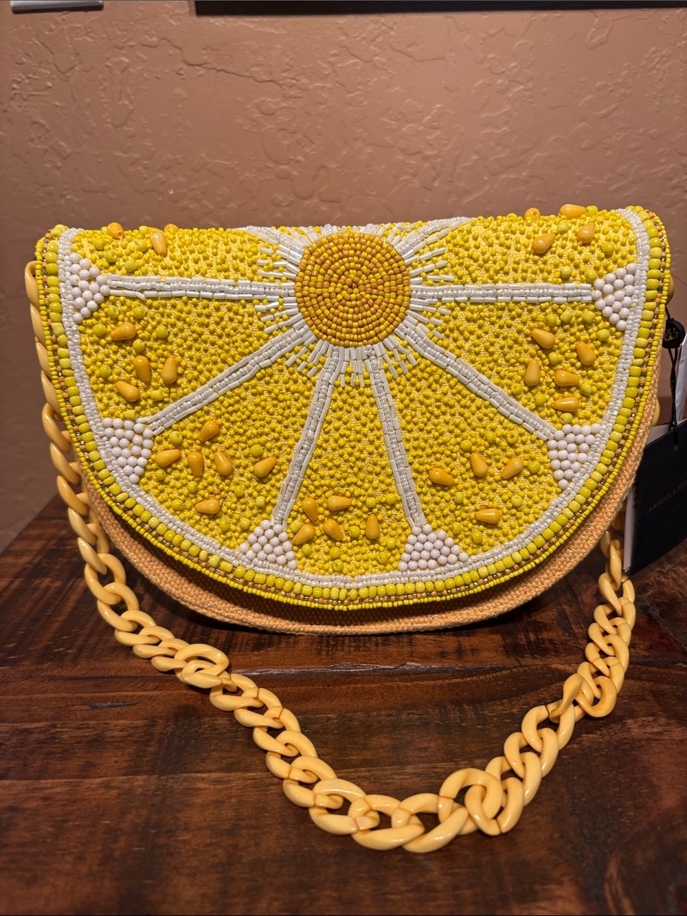 America & Beyond NWT Beaded Lemon Clutch/Shoukder Bag